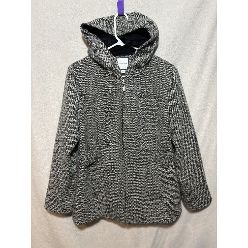 Hooded Tweed Fall Jacket Zip Womens Size Large Brown Wool Blend Croft Barrow